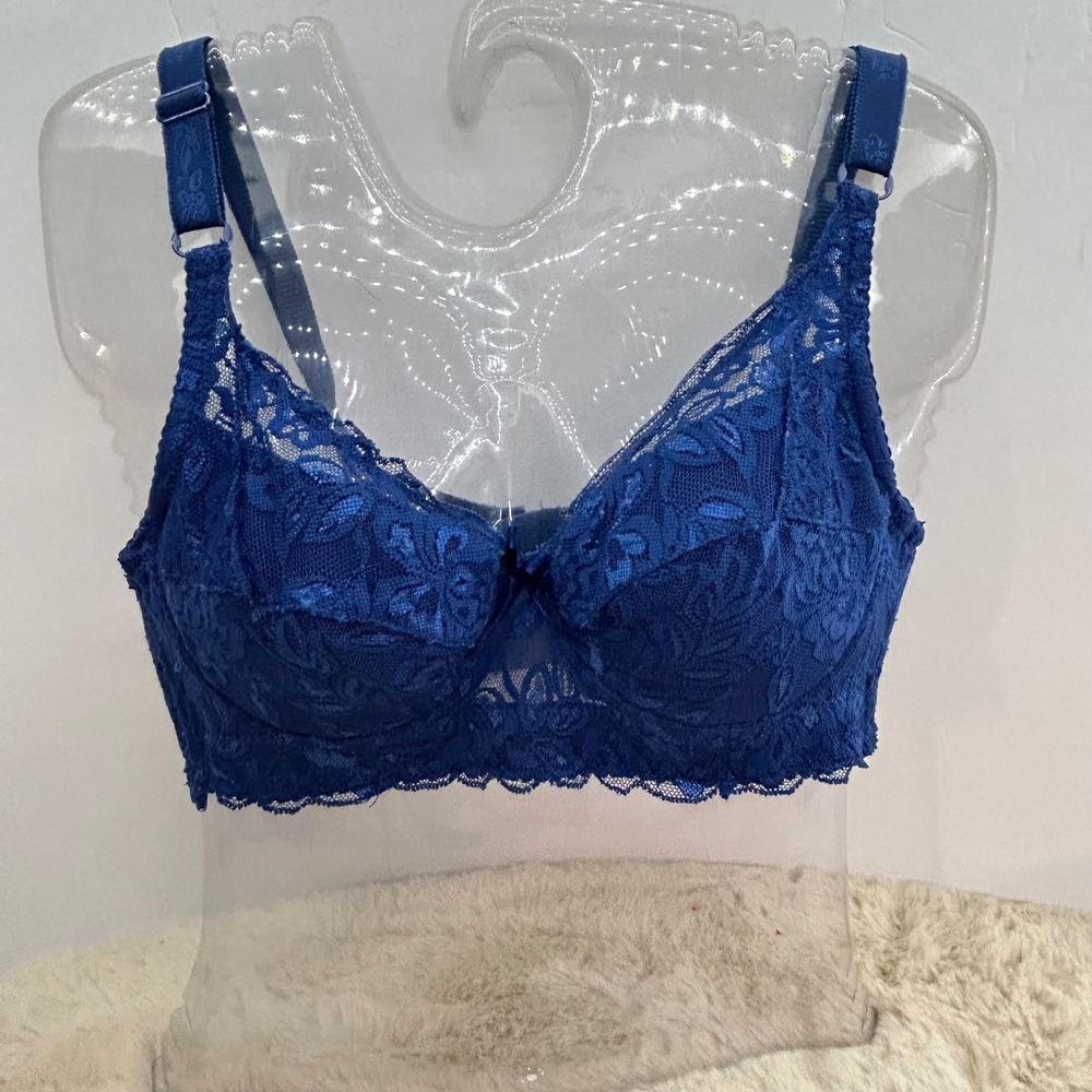 Floral‎ Lace Longline Underwire Padded Bra Royal Blue 36/80 Adjustable Straps